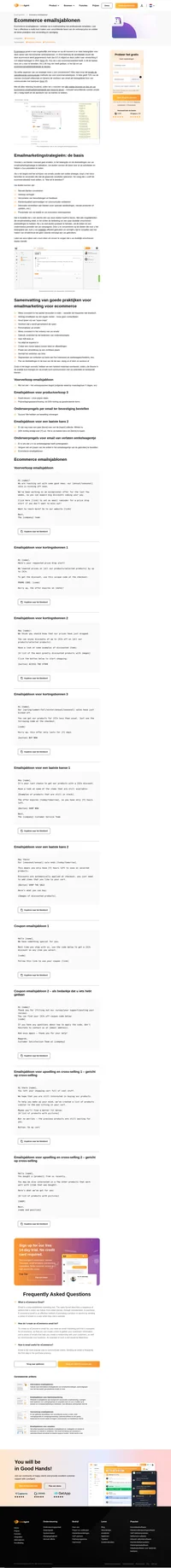 Boeiende ecommerce emailsjablonen voor alle gelegenheden, inclusief voorverkoop, up-selling, cross-selling, kortingsbonnen, verlaten winkelwagentjes en meer.