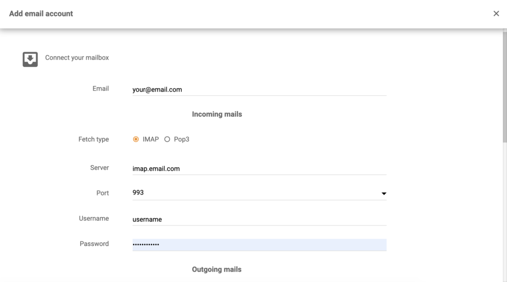 Dovecot-details in LiveAgent-integratieconfiguratie 