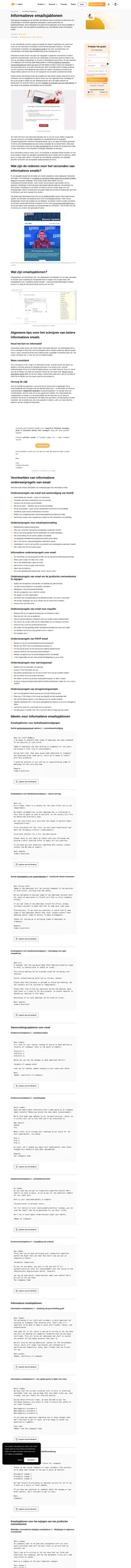 Gebruik onze informatieve emailsjablonen voor emailsamenvattingen, aankondigingen voor het hele bedrijf, geruststellende emails en meer.