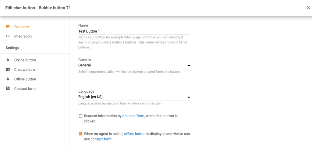 Chatknopconfiguratie als onderdeel van Volusion-integratie