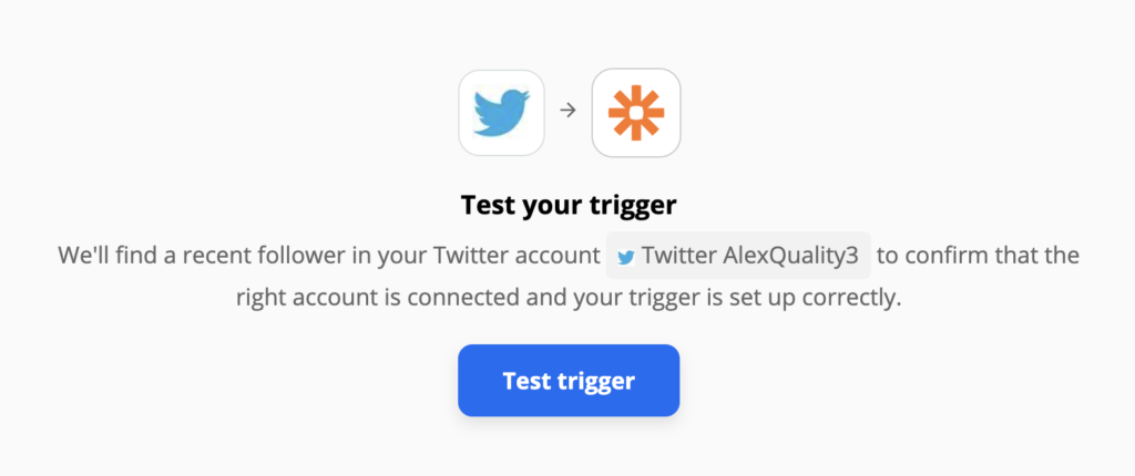 Twitter-triggertest in de integratie-instellingen op Zapier