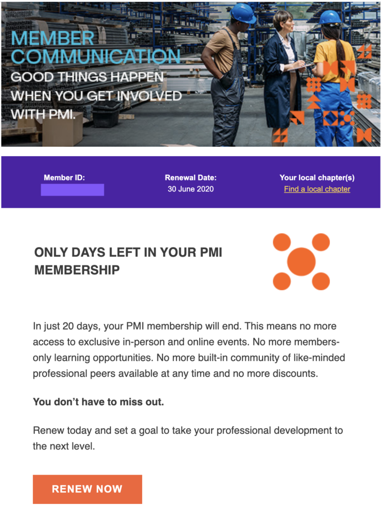 Emailsjabloon voor verlenging PMI