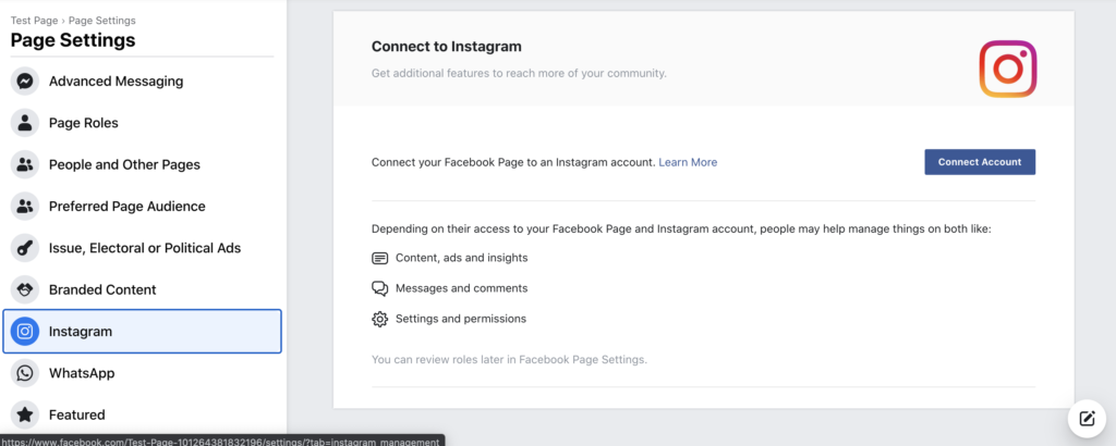 Instagram-instellingen op Facebook, een Instagram-pagina verbinden met uw Facebook-pagina