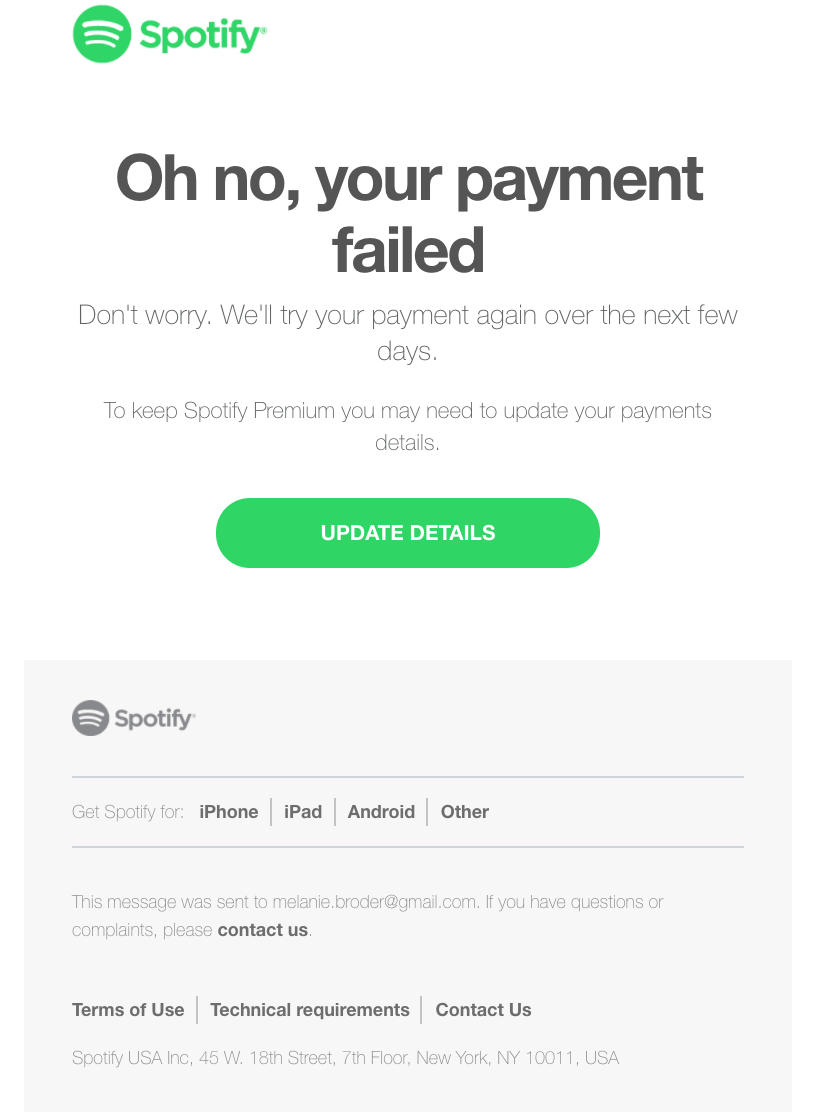 voorbeeld van een aanmaningsmail van spotify 