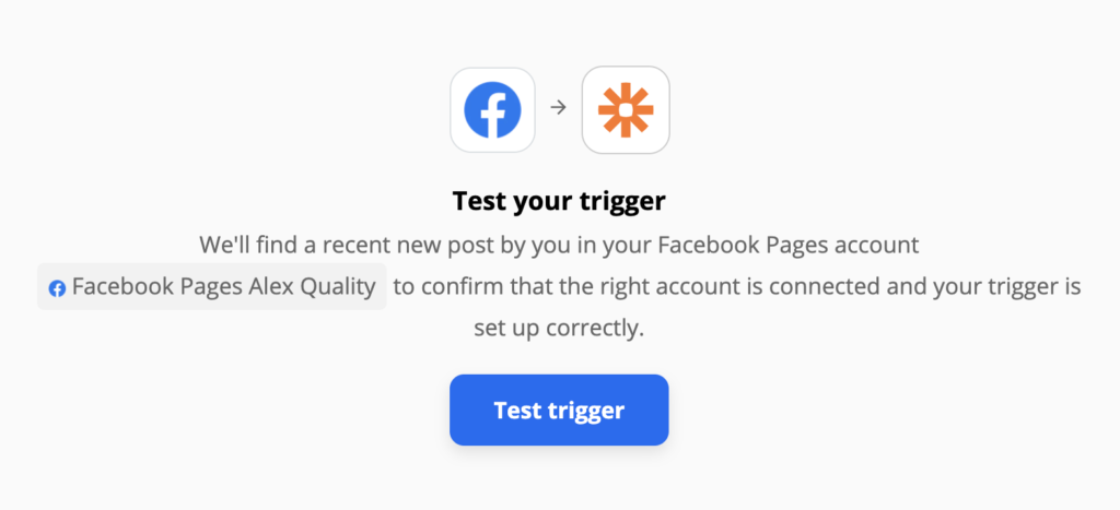 Trigger-test op Facebook-pagina op Zapier
