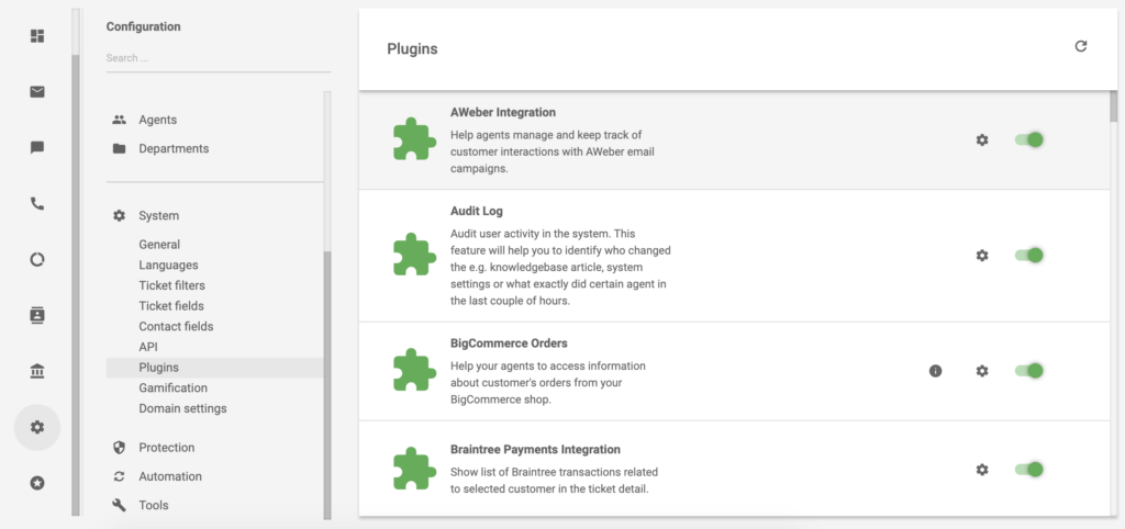 AWeber-plug-in is actief in de LiveAgent-plug-inlijst