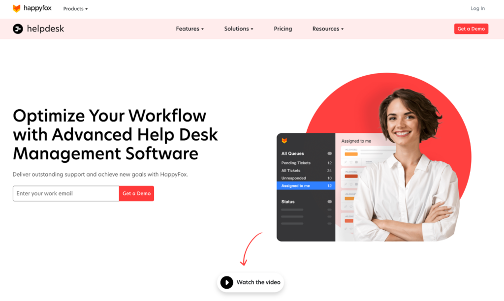 Homepage van het HappyFox helpdesk ticketsysteem