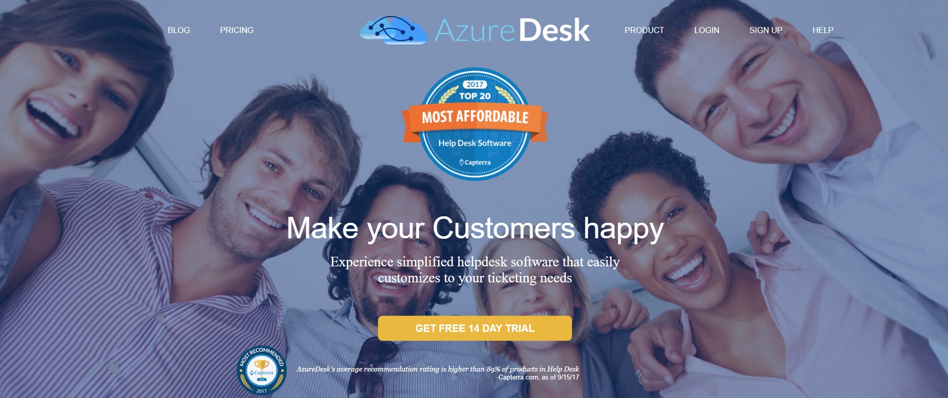 Startpagina van Azuredesk ticketing support system