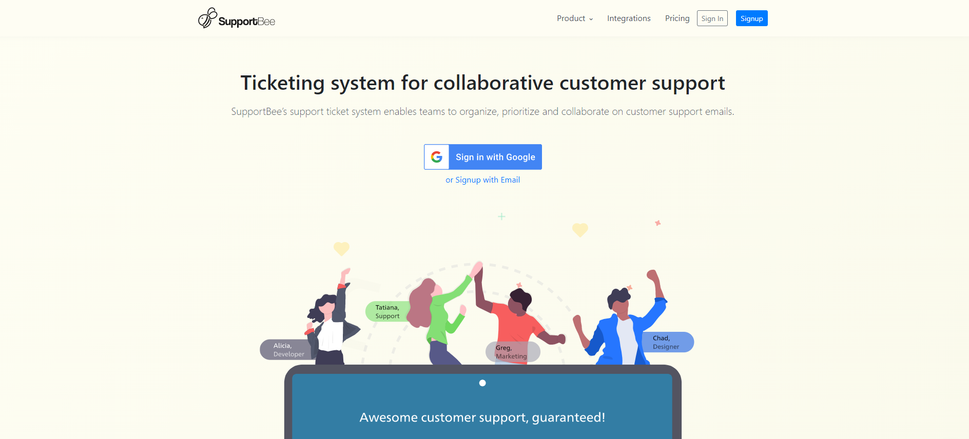 Startpagina van het Supportbee IT-ticketsysteem