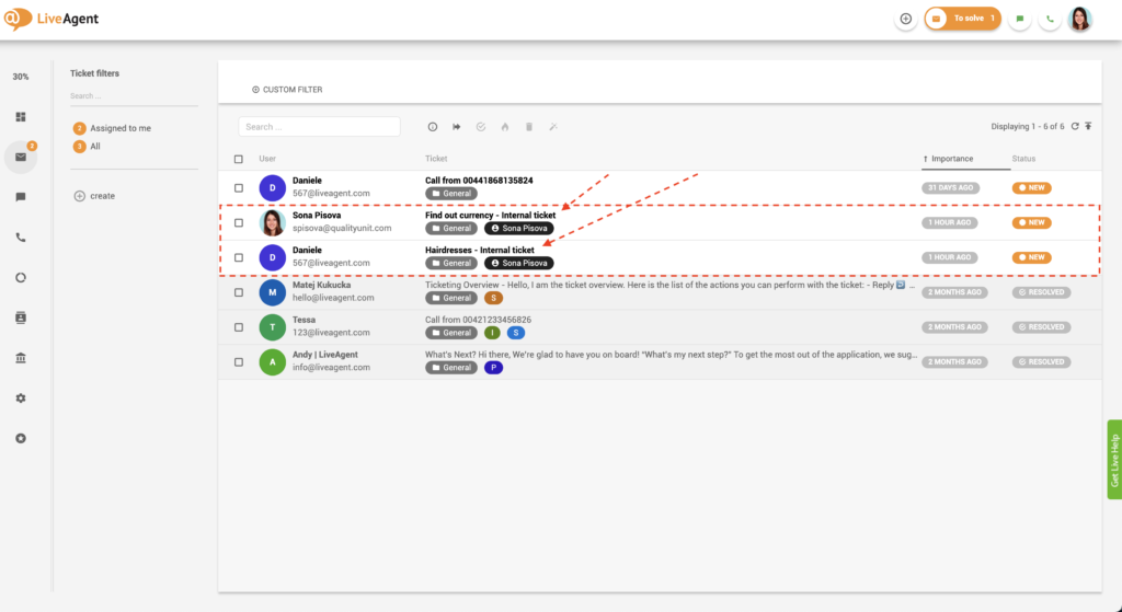 intern ticket in helpdesk