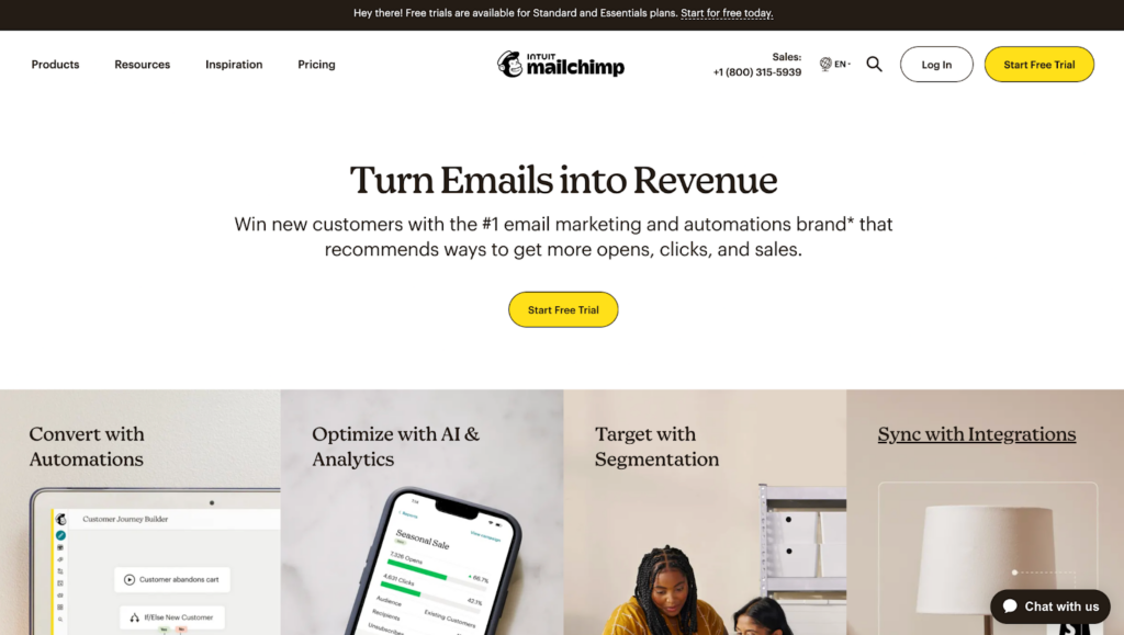 Mailchimp homepage - HubSpot alternatief voor e-mailmarketing en nieuwsbrieven