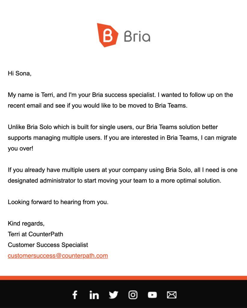 klantenondersteuning follow-up email Bria