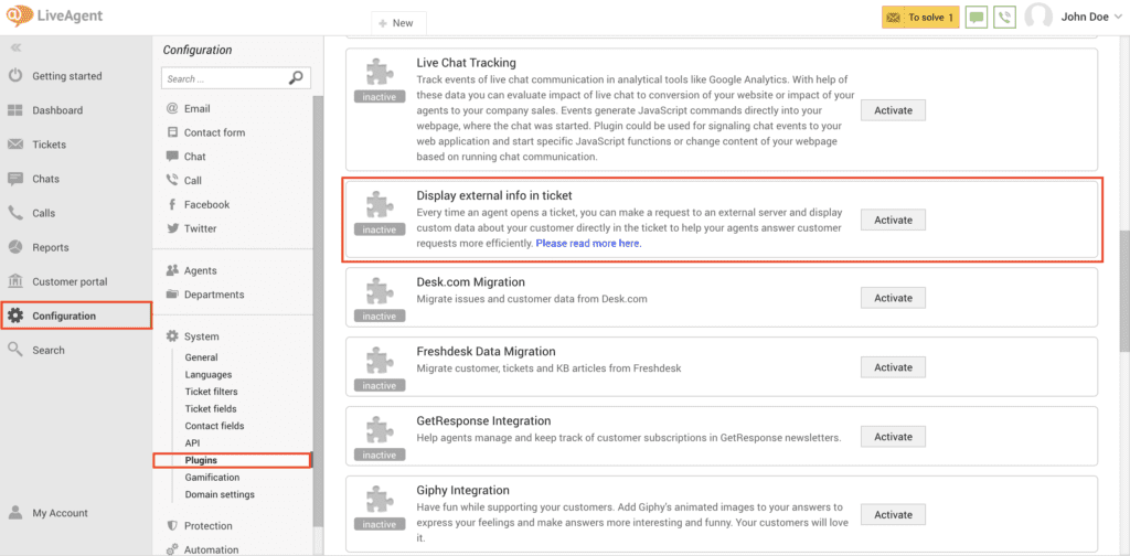 plug-in configuratie