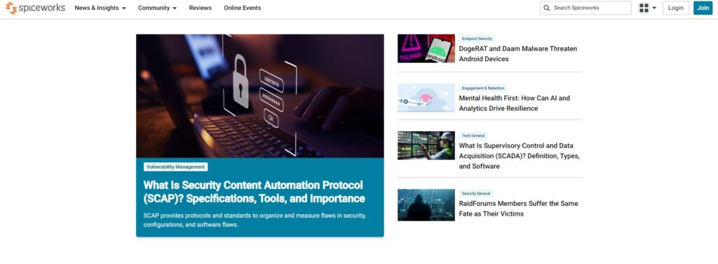 Spiceworks homepage, een Solarwinds-alternatief voor IT-beheer