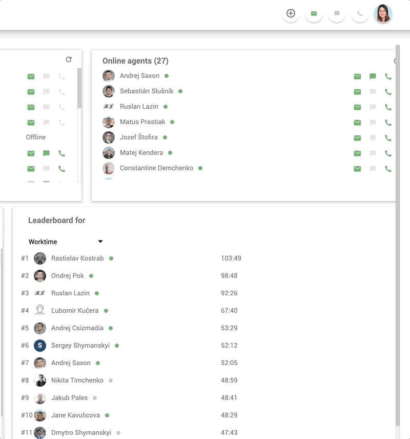 Interne chatfunctie op de werkplek in LiveAgent - voorbeeld