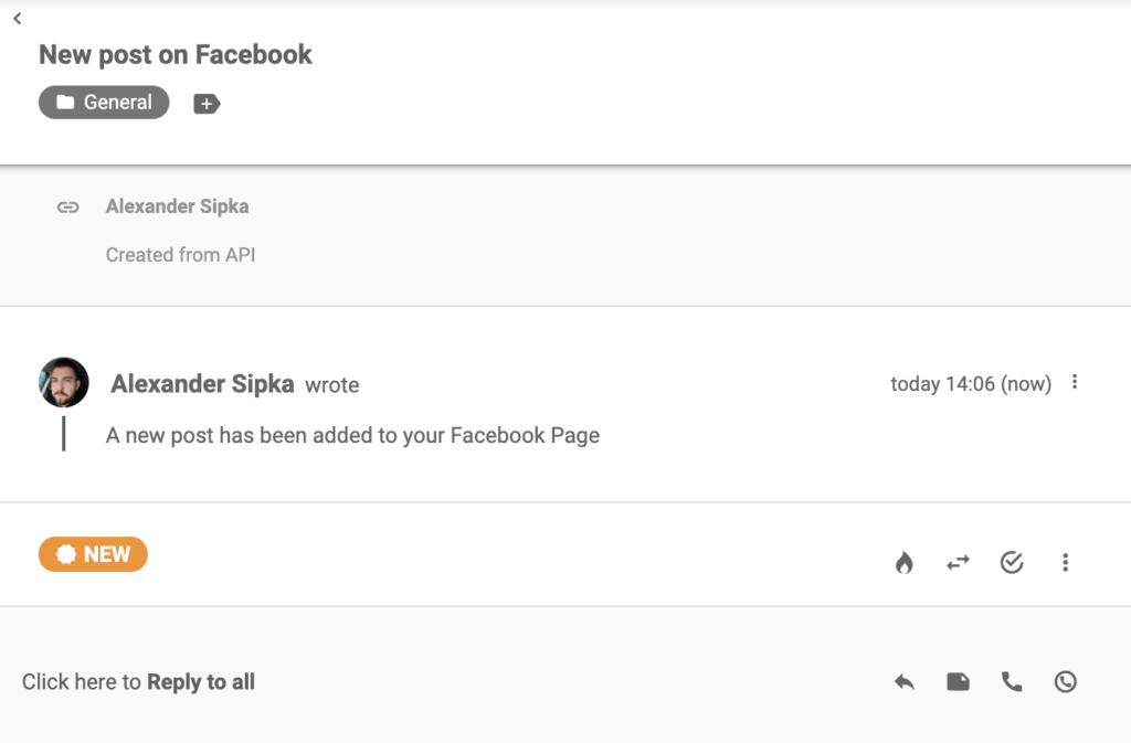 Facebook-melding die is binnengekomen in LiveAgent