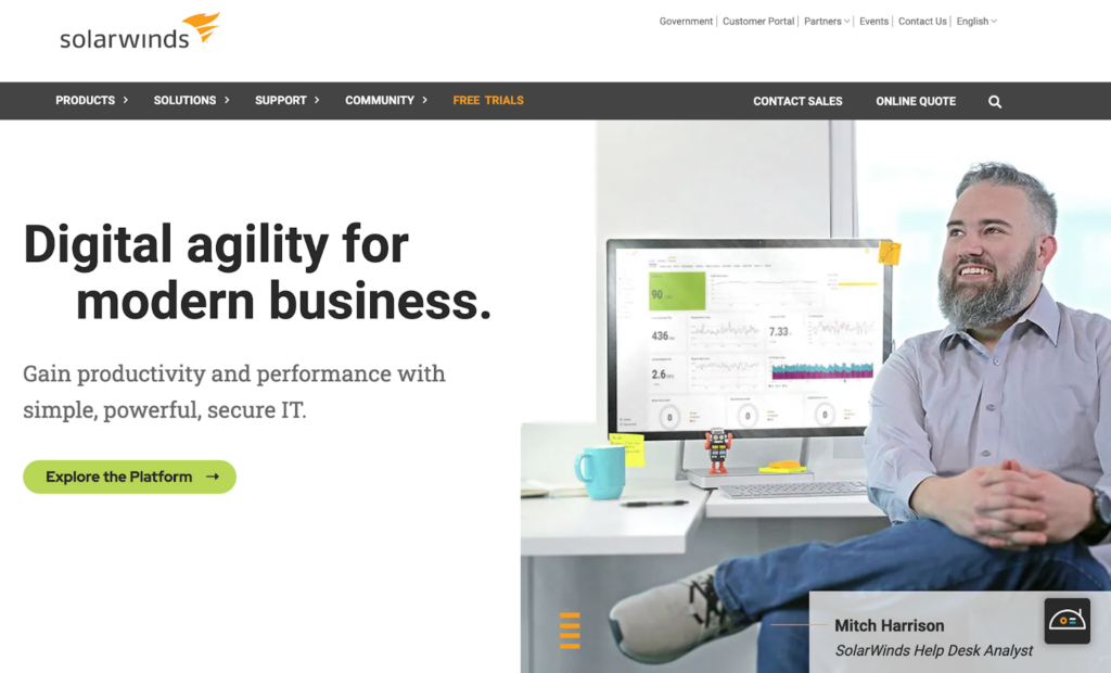 Startpagina van het SolarWinds support ticketing systeem
