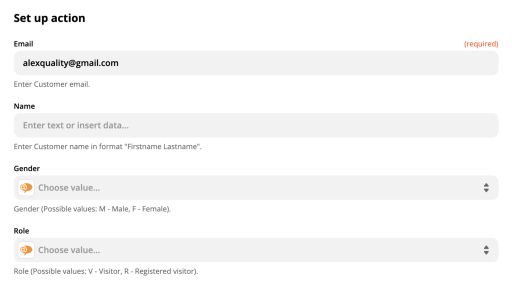LiveAgent-actie-instellingen op Zapier