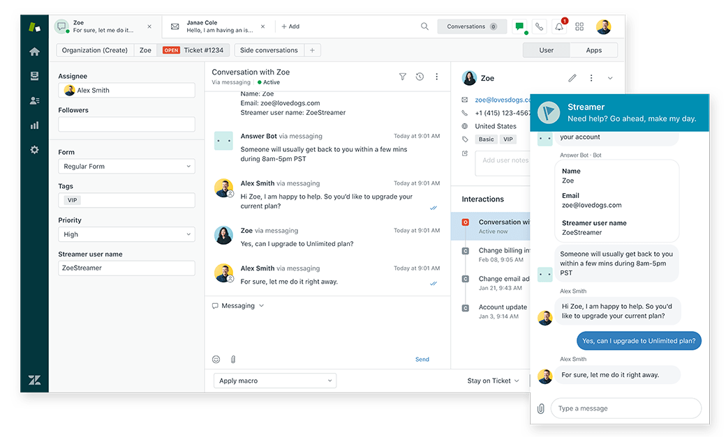 Zendesk-klantenondersteuning en gesprekken 