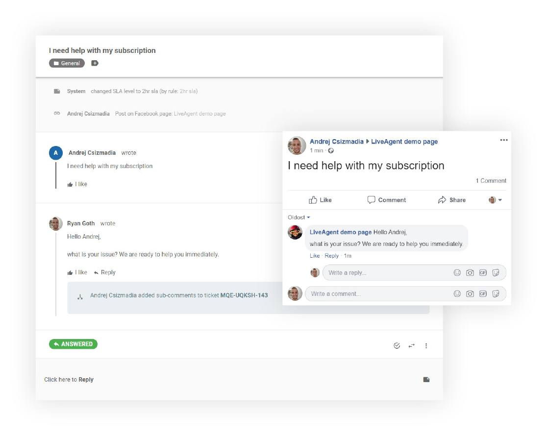 Facebook-ticket LiveAgent