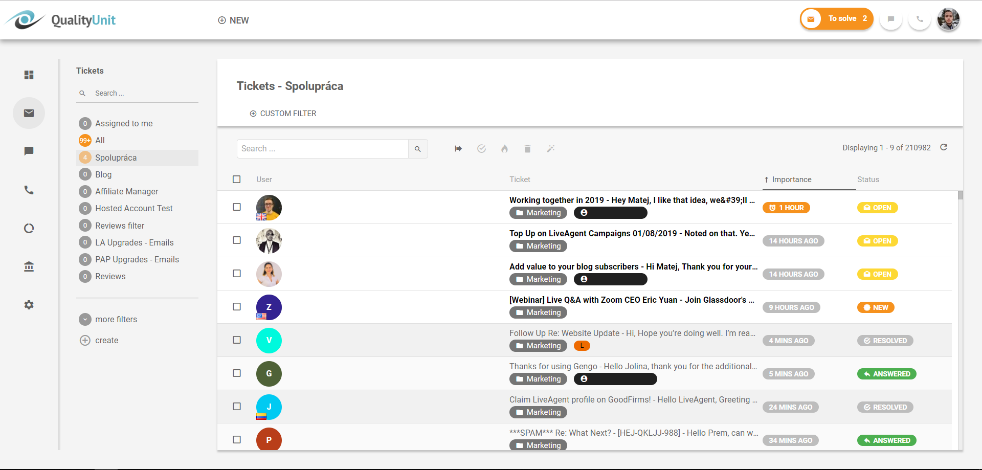 Gratis helpdesksysteem -LiveAgent -Alle tickets