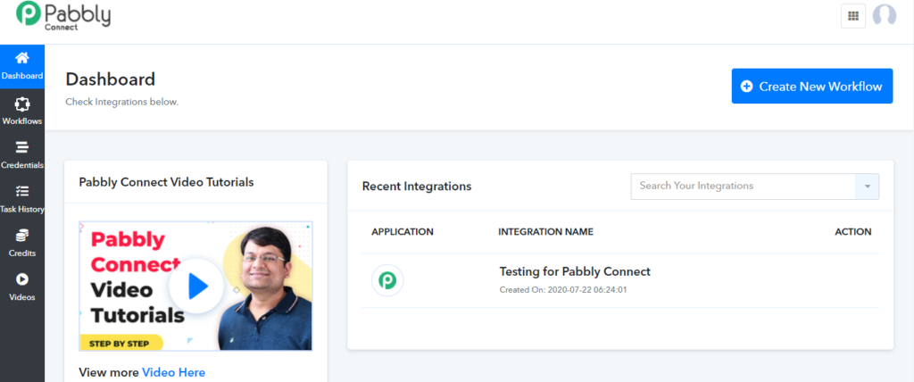 Gebruikersdashboard van Pabbly Connect