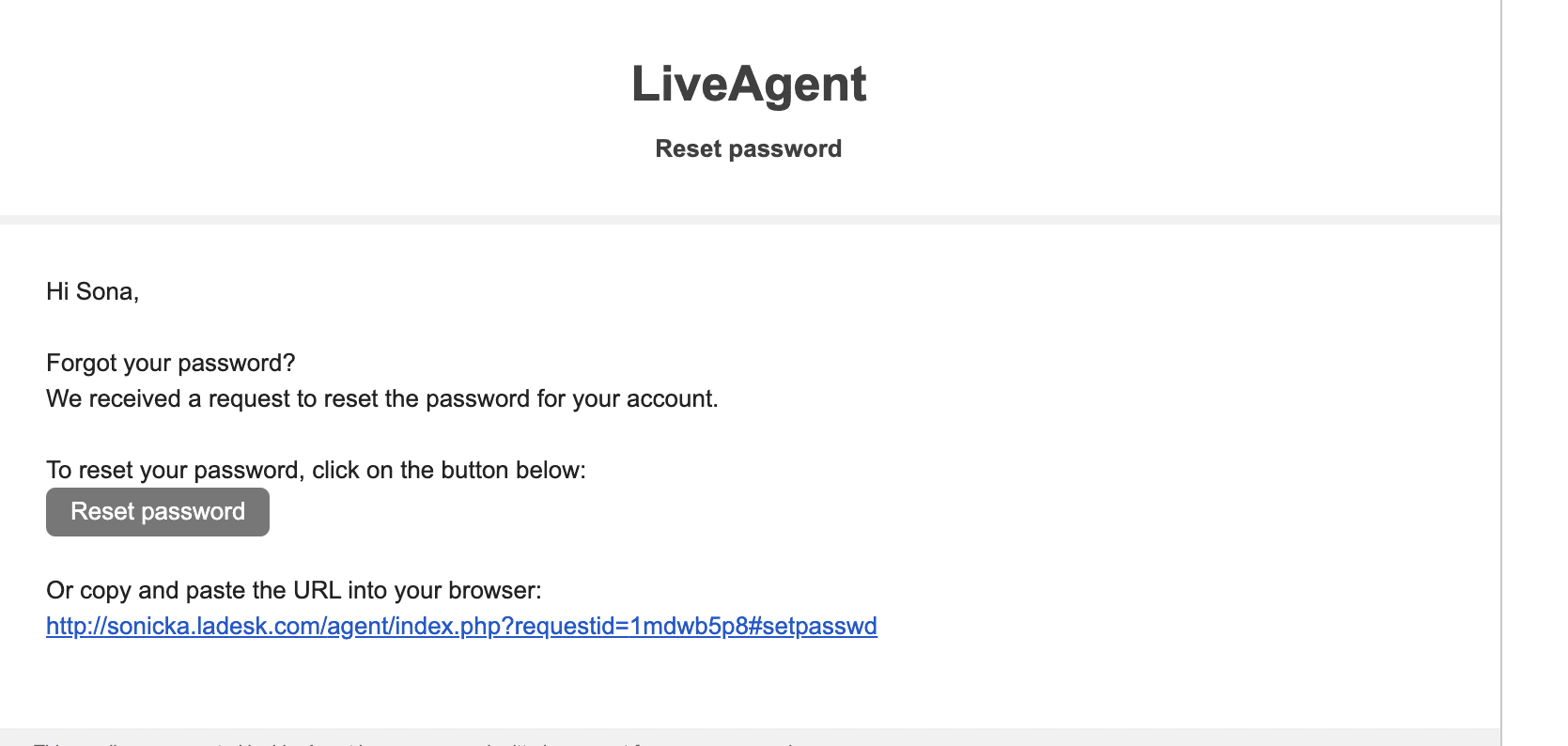 Email voor wachtwoordherstel LiveAgent 