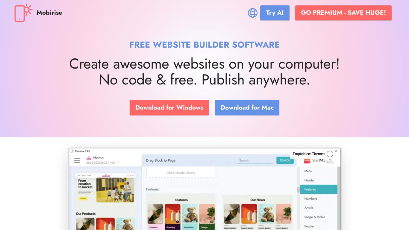 Download free website builder software! It's free, easy & no-code! 10000+ templates.  Generate with AI