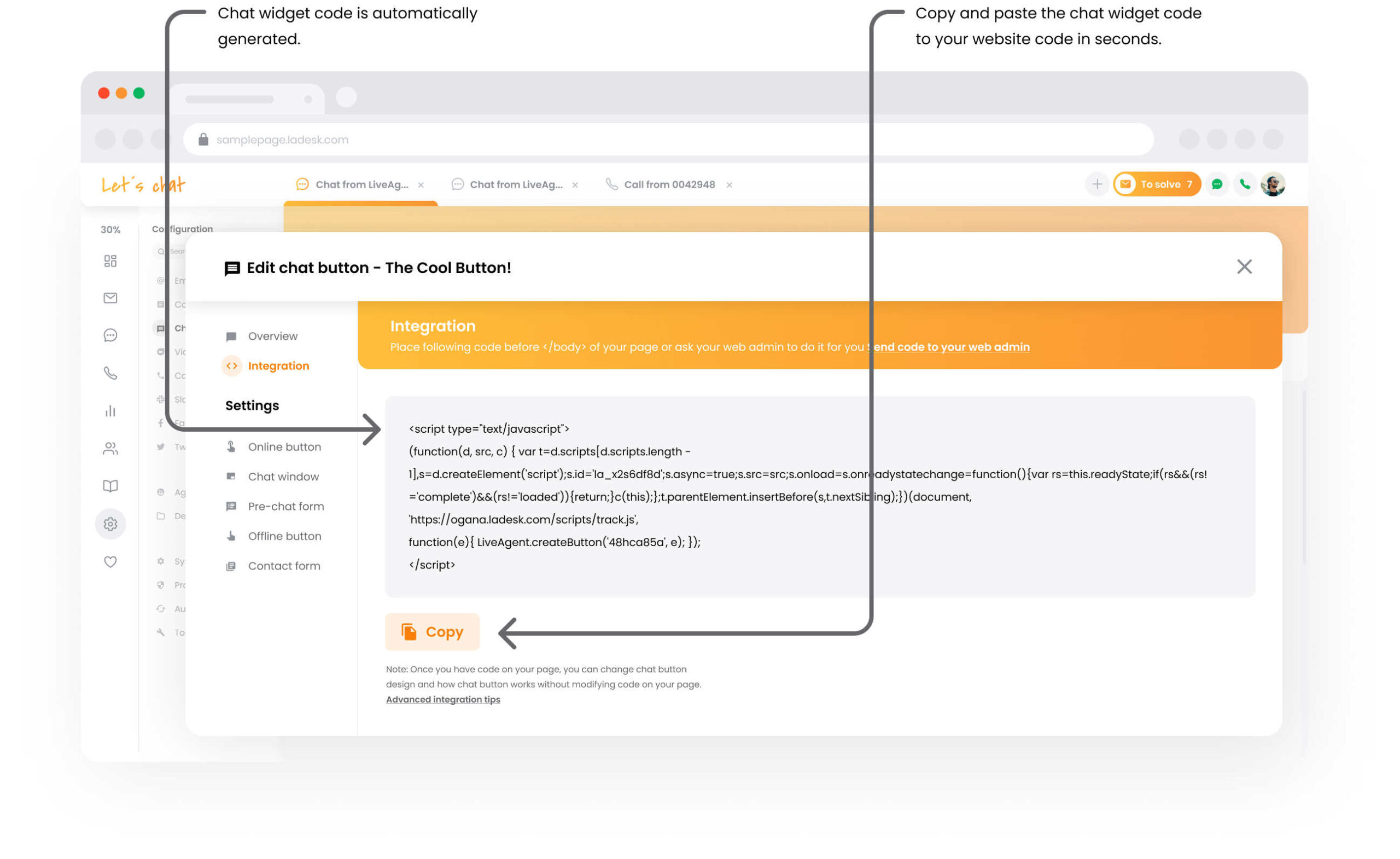 LiveAgent website chat software-integratie