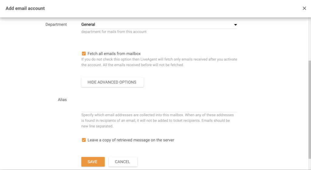 Voeg instellingsopties voor emailaccounts toe