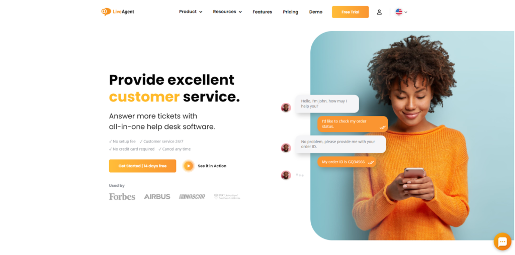 LiveAgent's homepage
