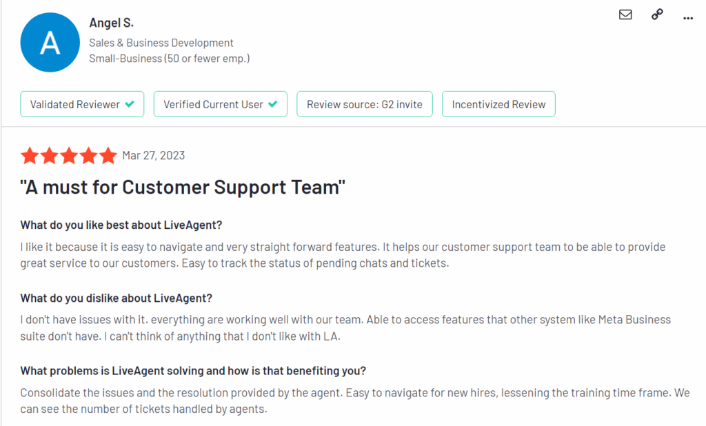 G2 - LiveAgent-beoordeling