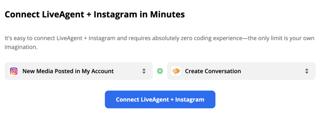 Geselecteerde Instagram-trigger en LiveAgent-actie