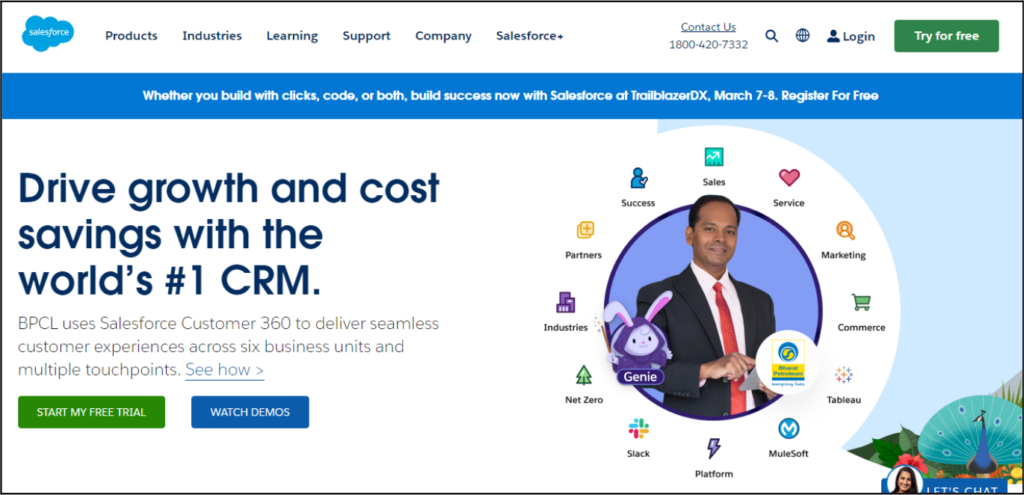 Salesforce Service Cloud homepage, een alternatief voor HubSpot CRM