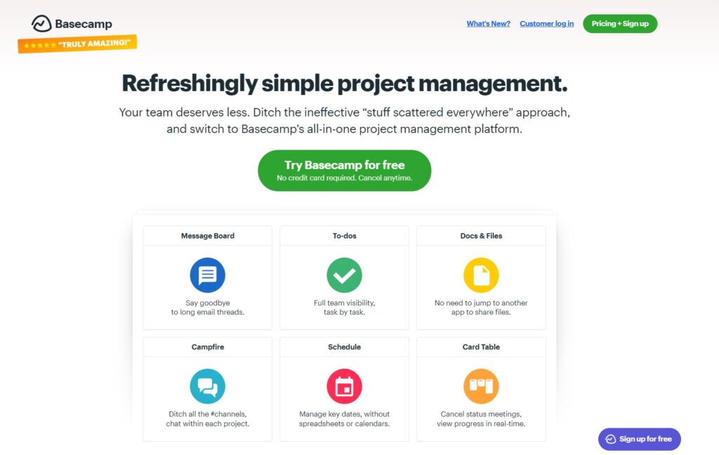  Basecamp's hompeage - intuïtieve software voor projectbeheer en teamsamenwerking