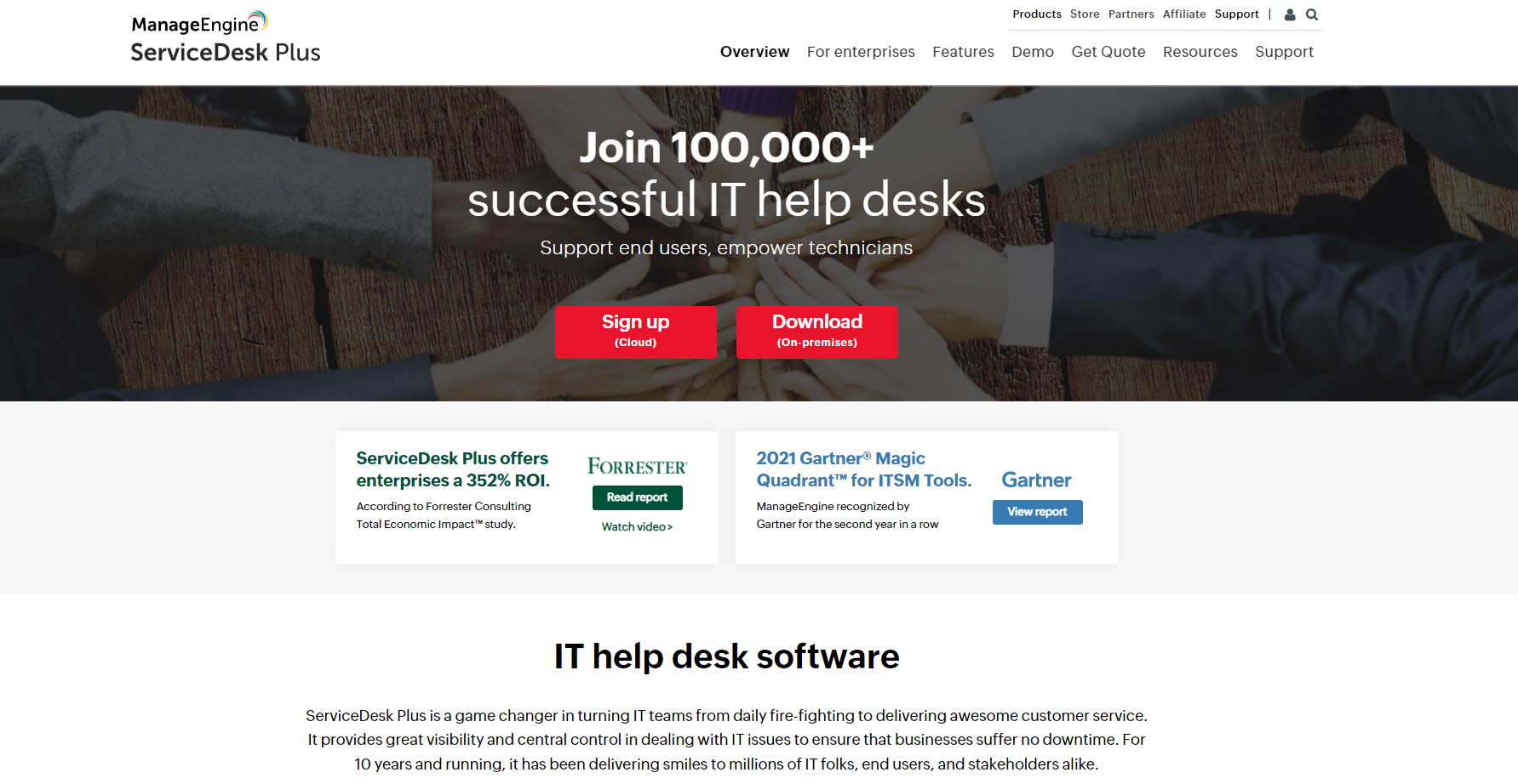 Startpagina van de IT-ticketingsoftware van ManageEngine Service Desk Plus