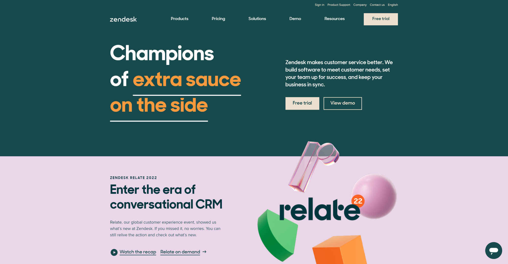 Zendesk Live Chat-software homepage