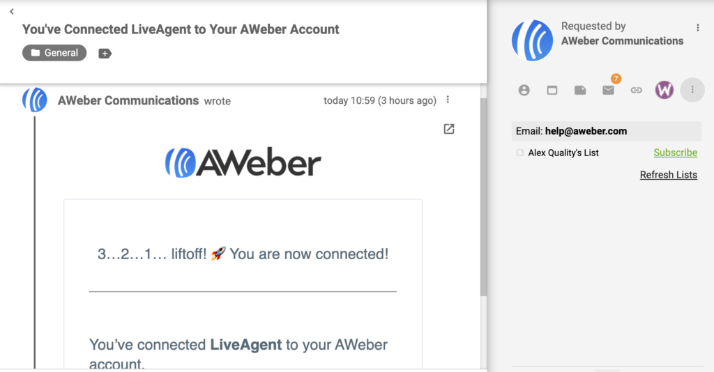 AWeber-plug-in geactiveerd