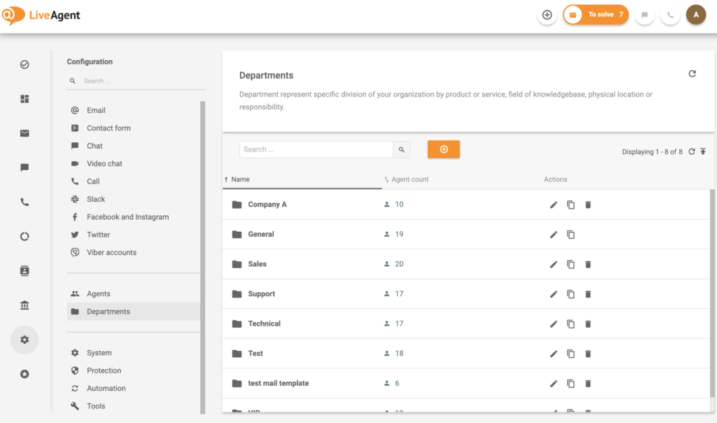 Afdelingen in LiveAgent