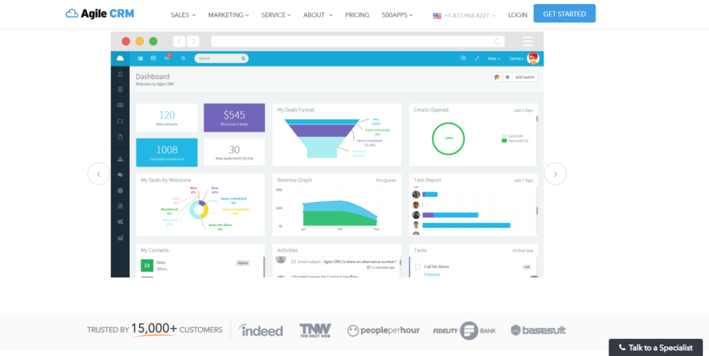 Agile CRM homepage