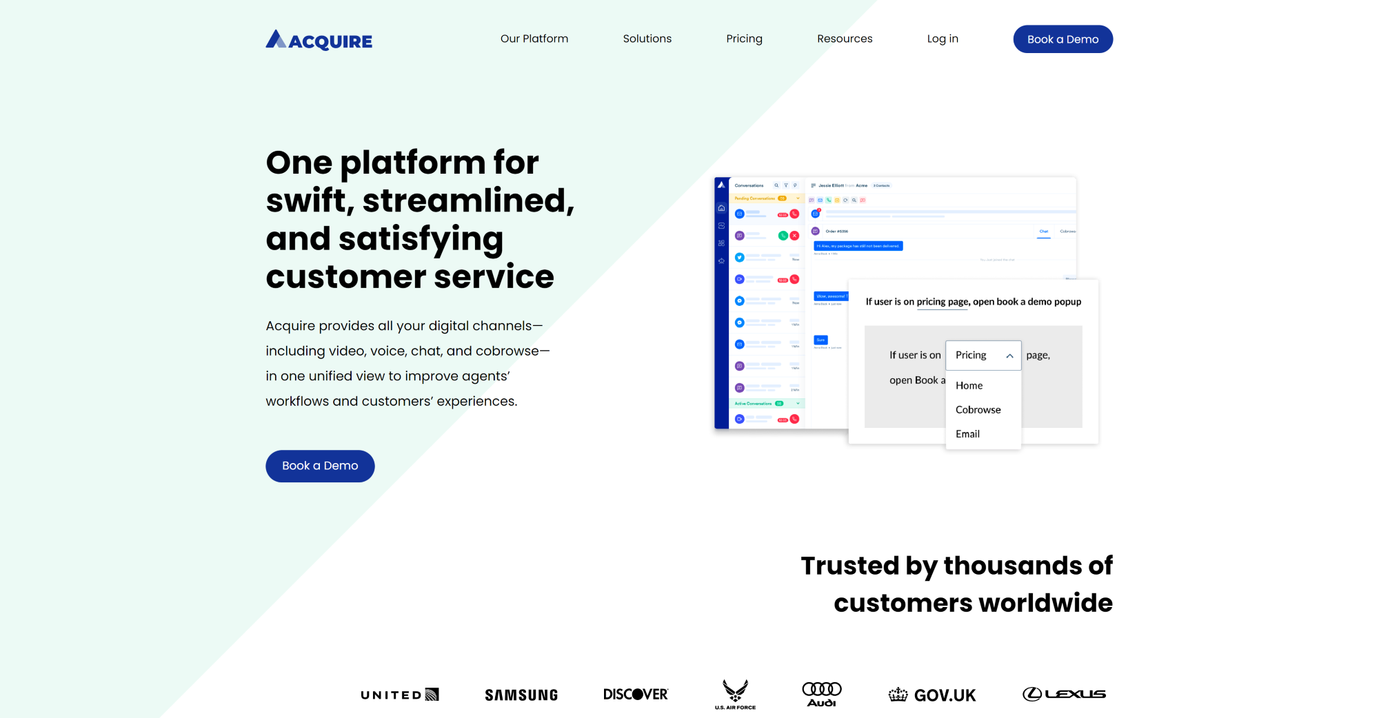 Acquire Live Chat software homepage