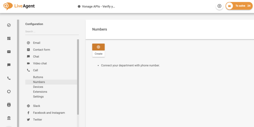 Nummerconfiguratie met de knop Aanmaken in LiveAgent