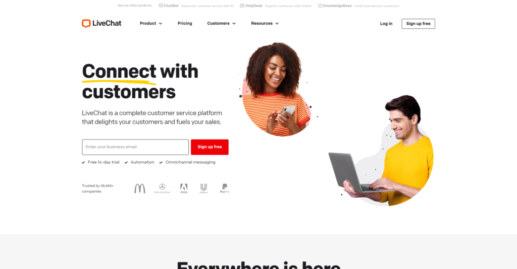 Livechat-startpagina - Real-time ondersteuningsoplossing als een Hubspot CRM-alternatief