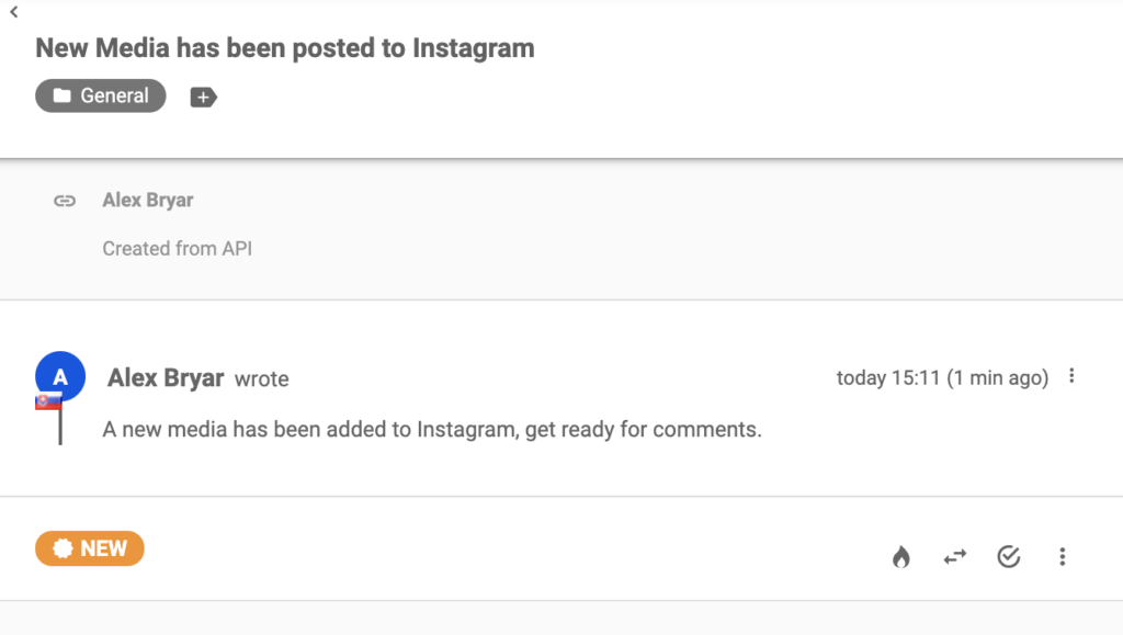 Instagram-bericht over een nieuw bericht in het LiveAgent-ticketsysteem