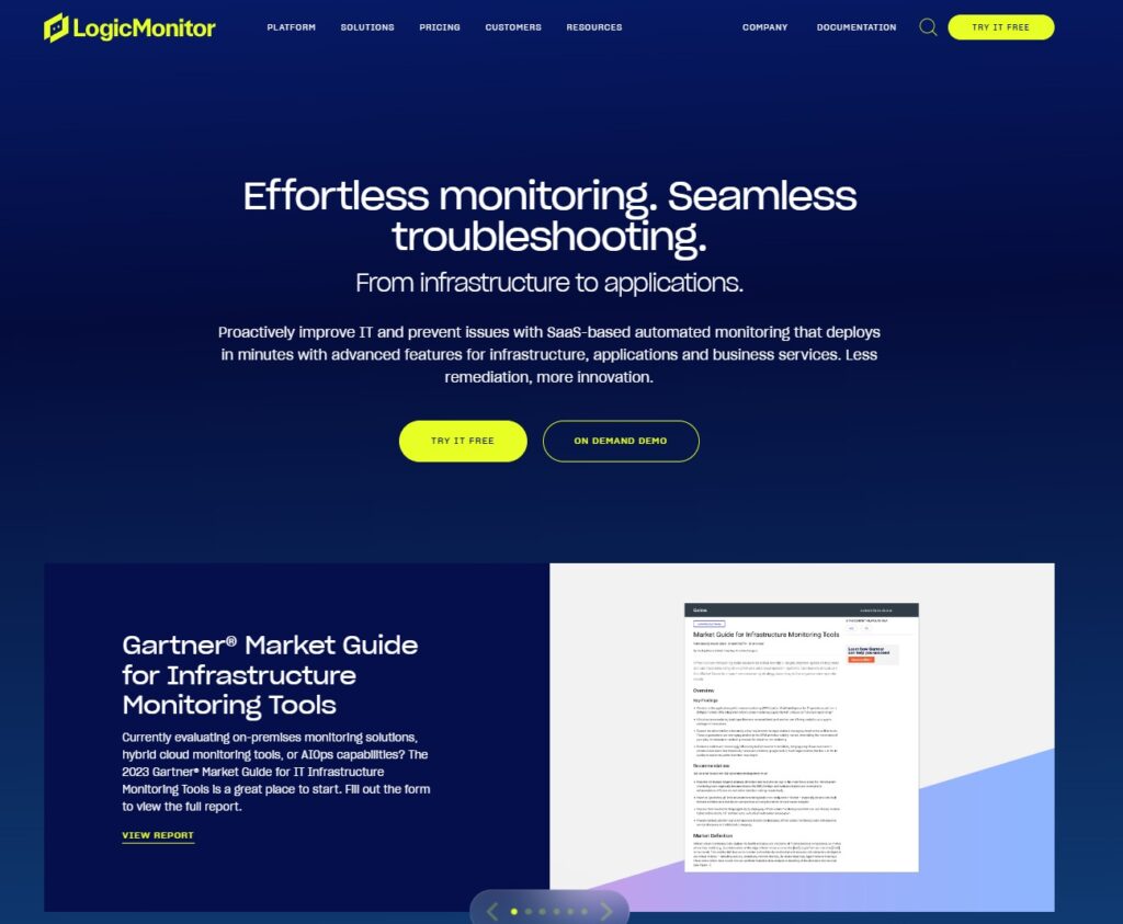 LogicMonitor-startpagina, een concurrent van Solarwinds voor infrastructuurmonitoring