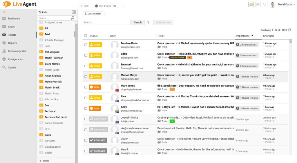 LiveAgent White thema ticket overzicht