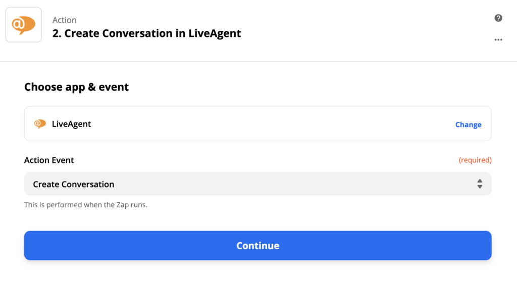 LiveAgent-actieconfiguratie in Zapier