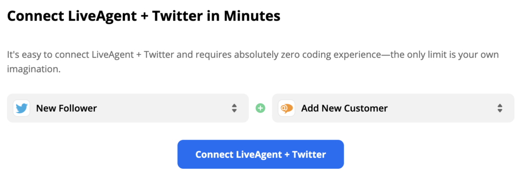 Geselecteerde Twitter-trigger en LiveAgent-actie op Zapier