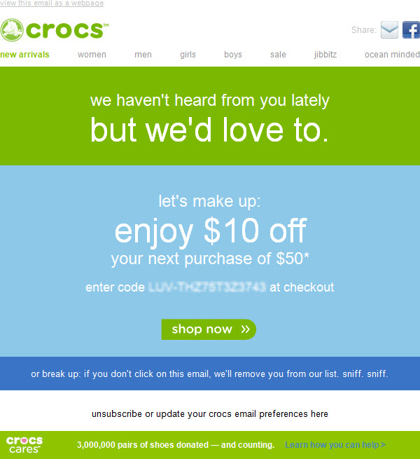Crocs waarde break-up email