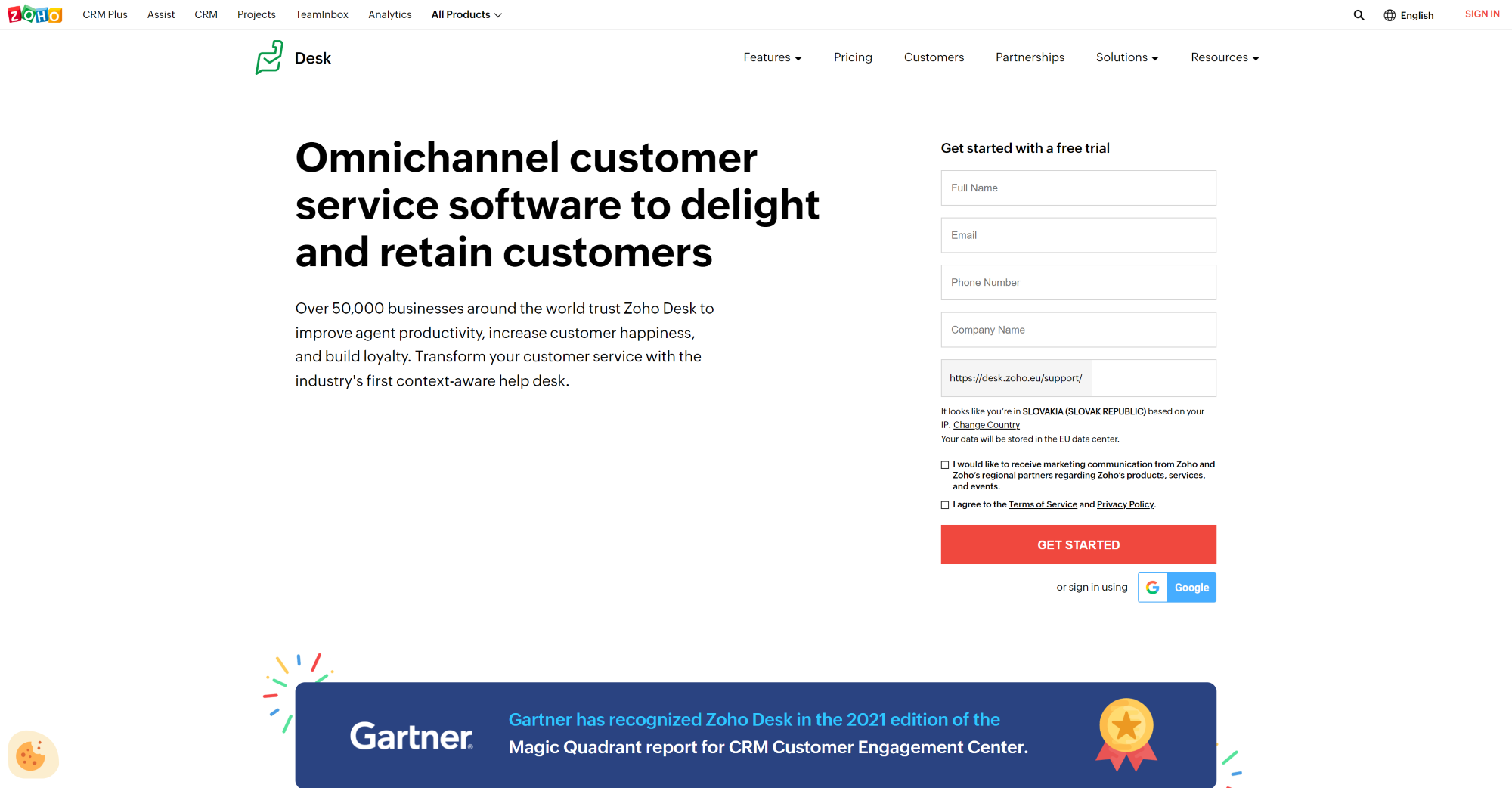 Zoho Desk helpdesksoftware homepage